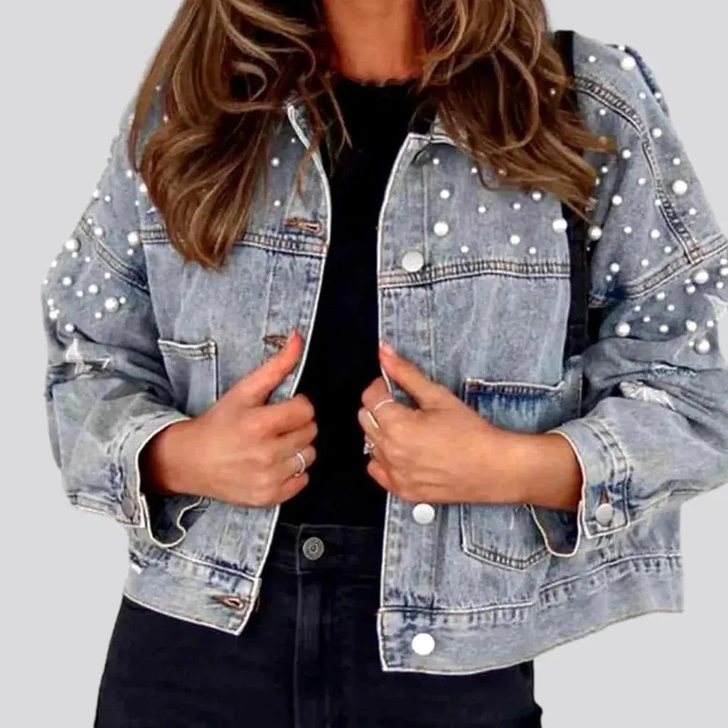 Y2k pearl denim jacket
 for ladies | Jeans4you.shop