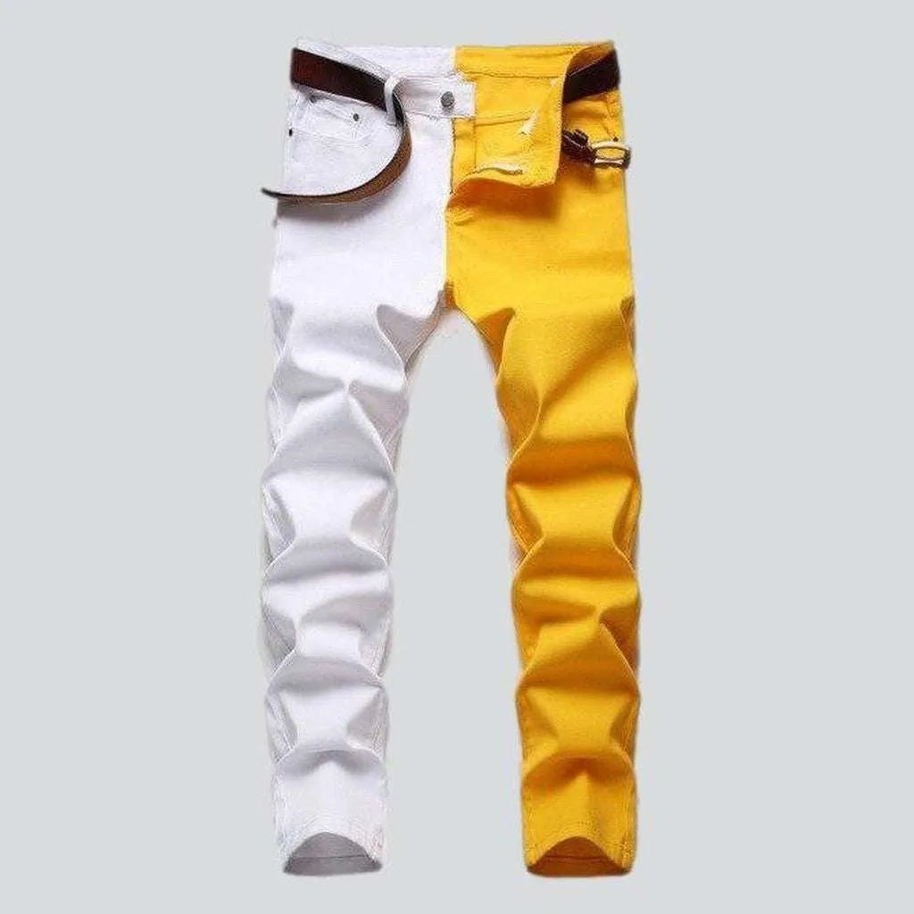Yellow white slim men's jeans | Jeans4you.shop
