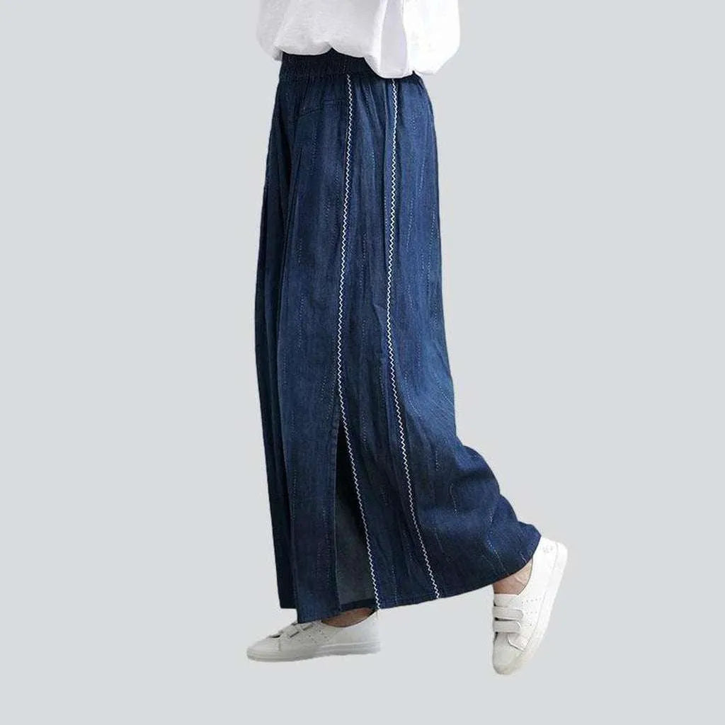 Embroidered bands culottes denim pants