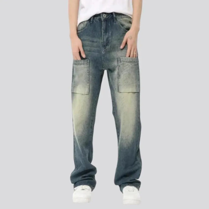 Sanded straight fit boho men's jeans