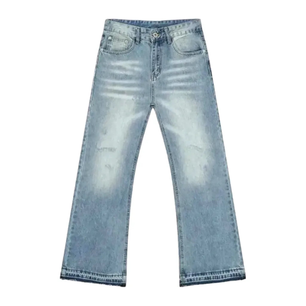 Sanded Whiskered Style Men's Jeans - Light Blue