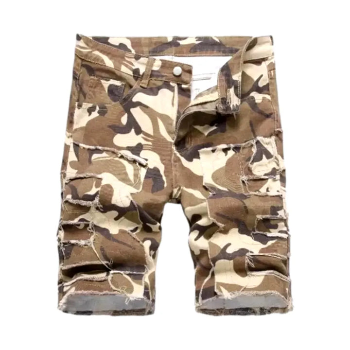 Stylish Mid Rise Men's Denim Shorts - Sand