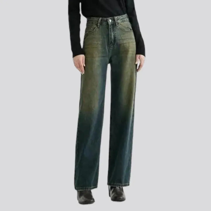 Yellow-cast wide-leg jeans
 for ladies