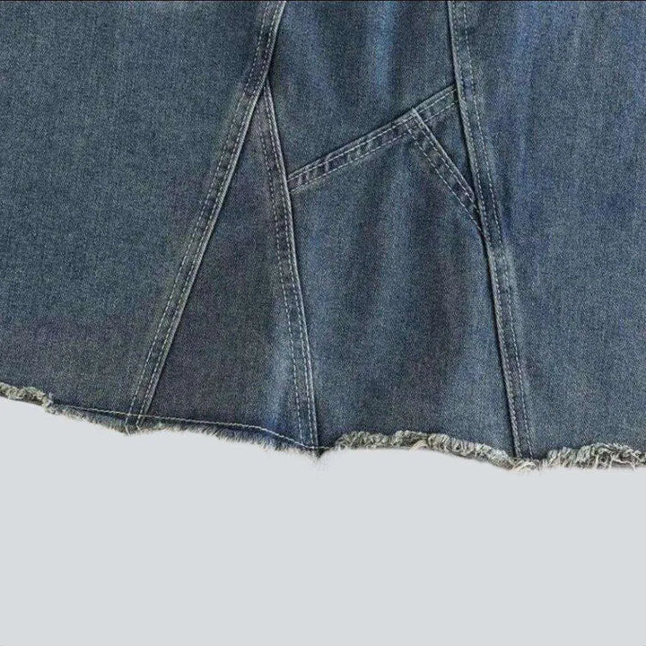 Vintage patchwork long denim skirt