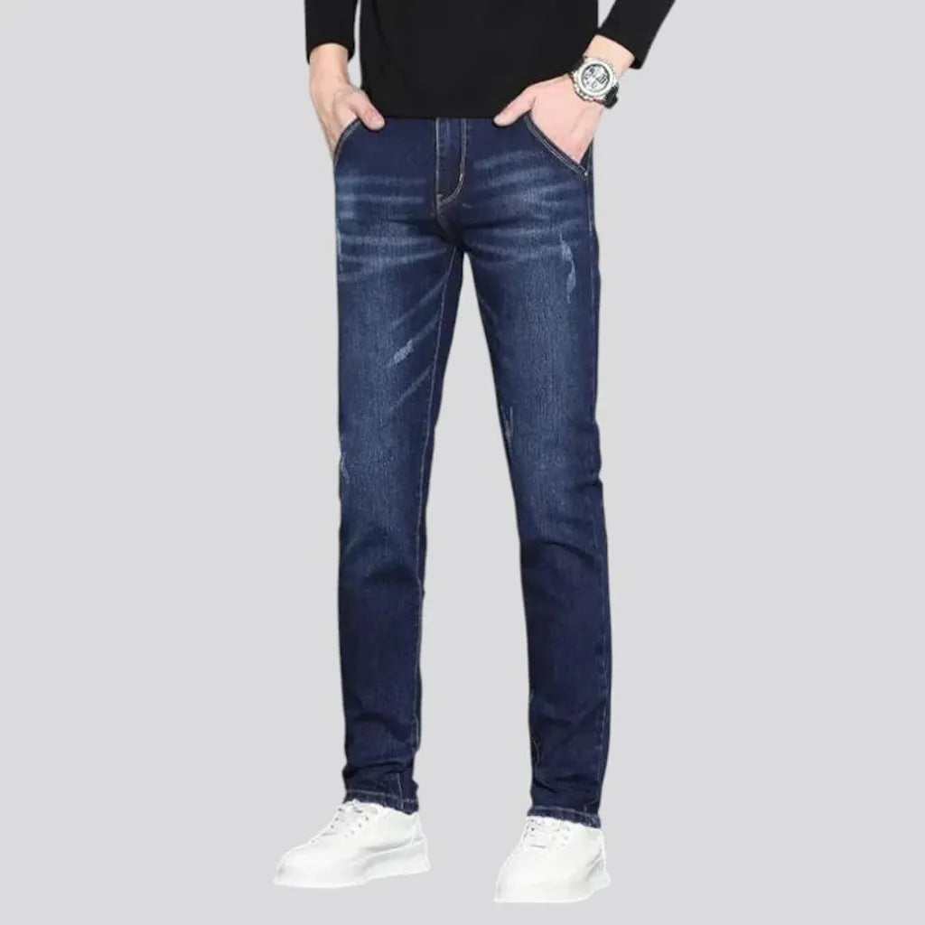 Mid rise elastic dark men's jeans