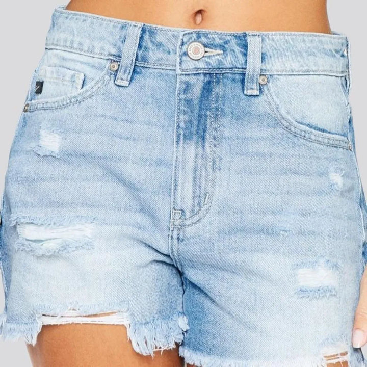 High-waist light-wash jean shorts
 for women