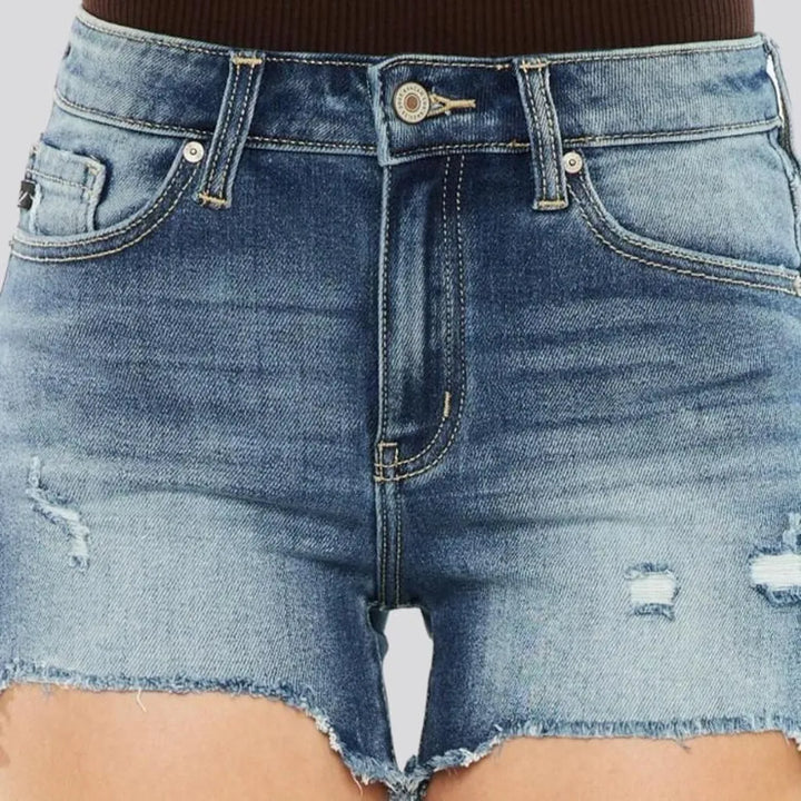 Distressed high-waist denim shorts
 for women
