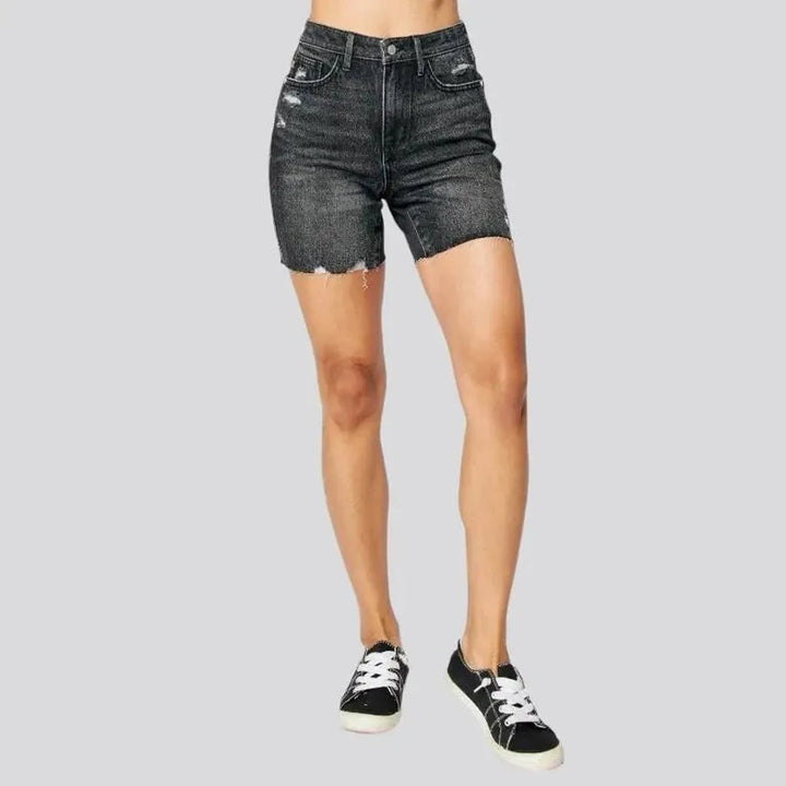 Distressed whiskered denim shorts
 for ladies