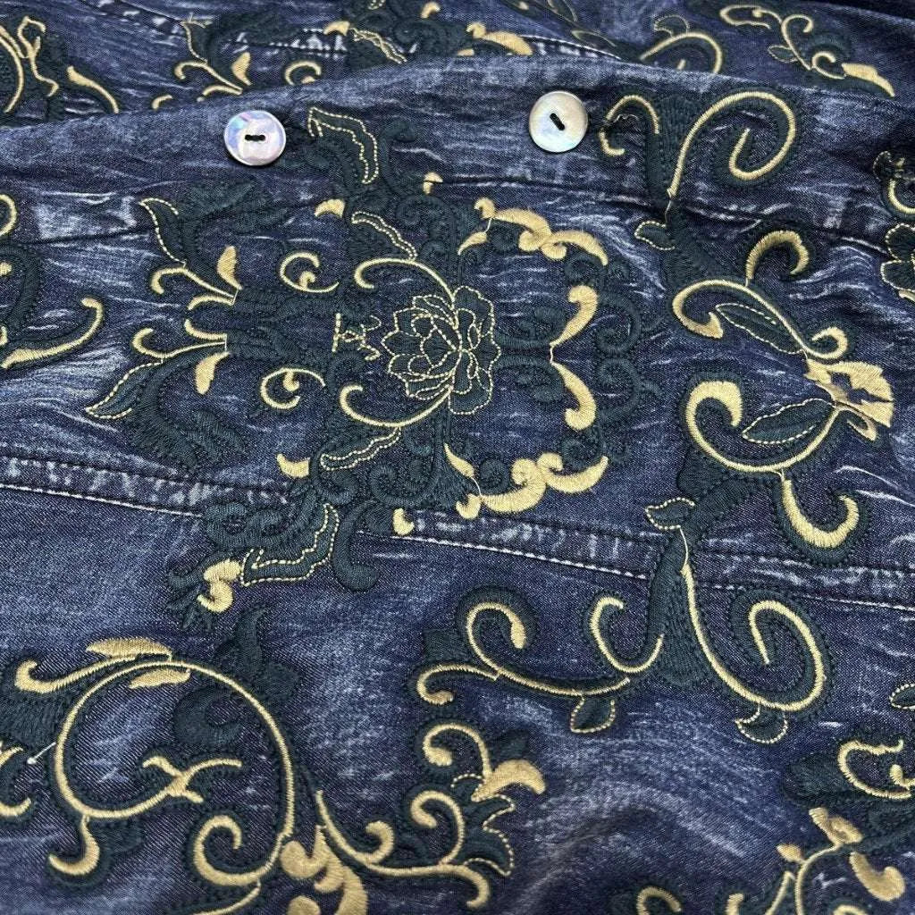 Embroidered v-neck jeans dress