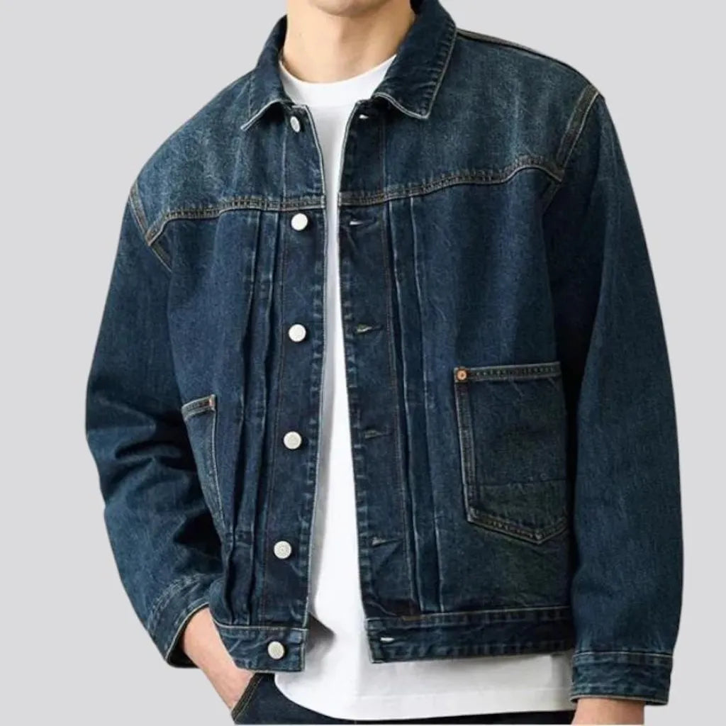 regular, dark-wash, selvedge, 16oz, stonewashed, buttoned, roomy-pockets, men's jacket | Jeans4you.shop