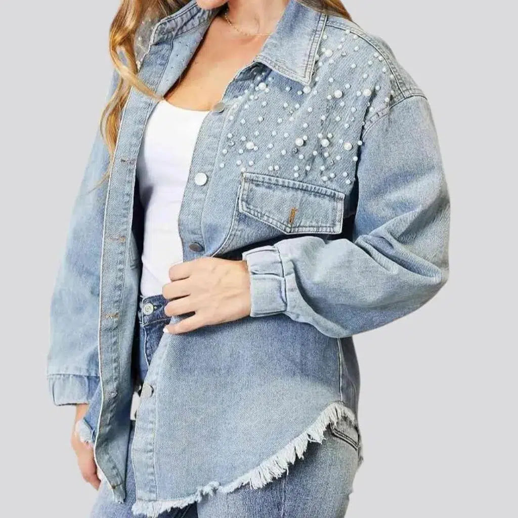 Vintage raw-hem denim jacket
 for ladies