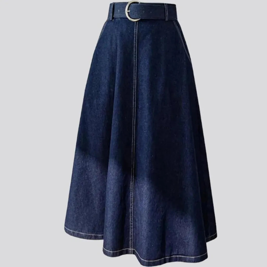 Fit-and-flare long women's jean skirt