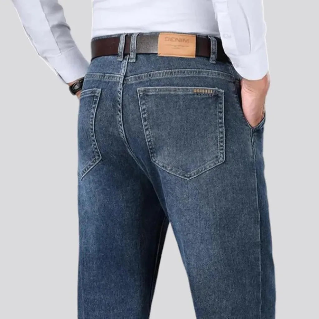 Stretchable straight fit sanded men's jeans