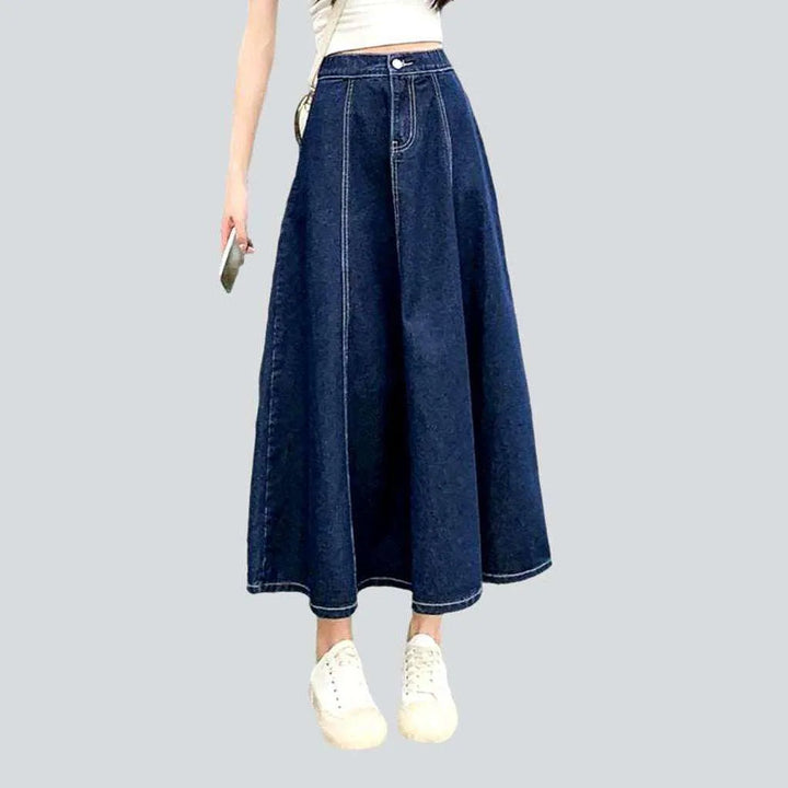 Stylish flared long denim skirt