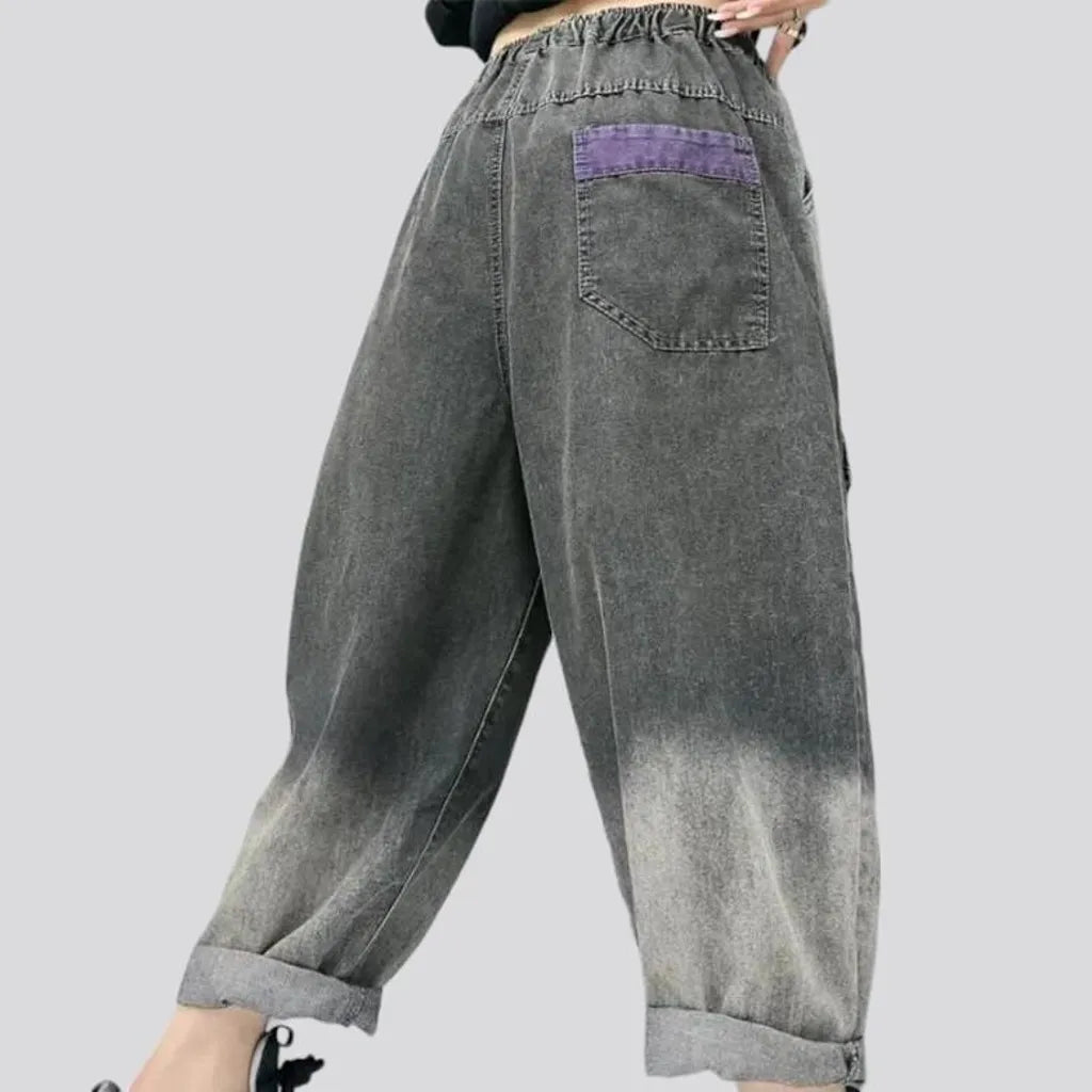 Grey embroidered denim pants
 for women
