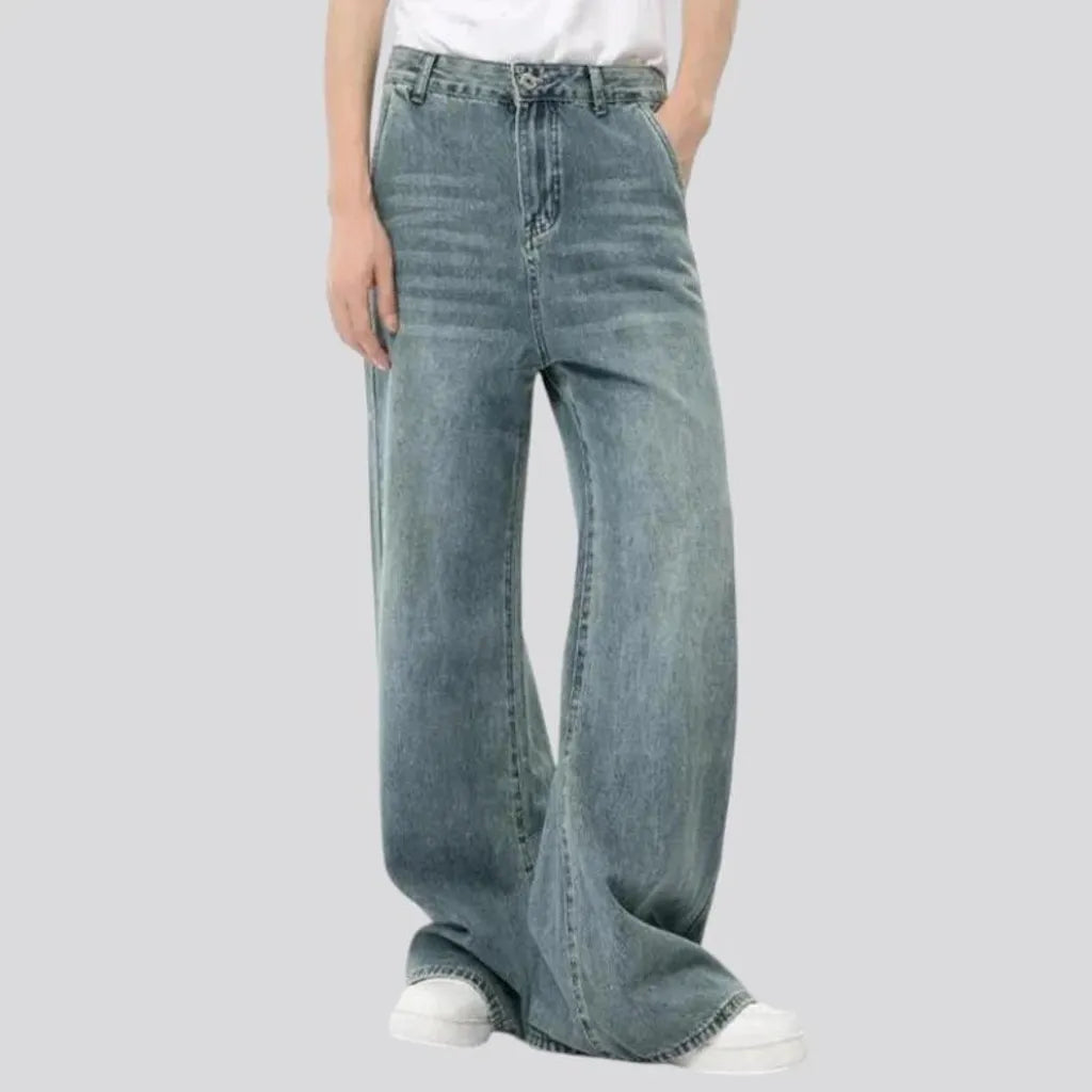 Whiskered baggy street style men's jeans