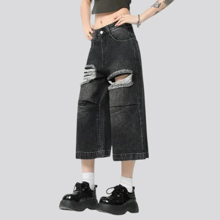 Distressed baggy fit men's jeans shorts