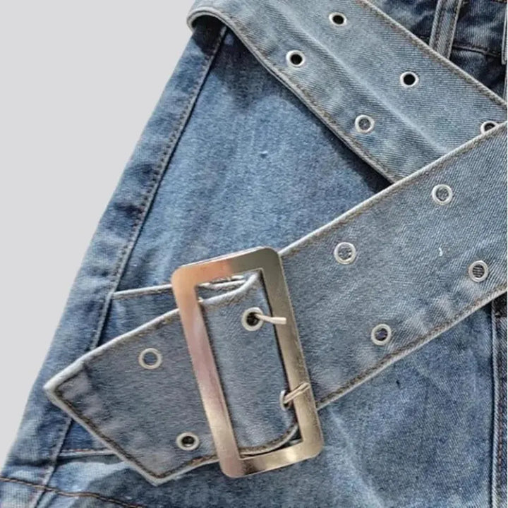 Zipper-button women's denim skort