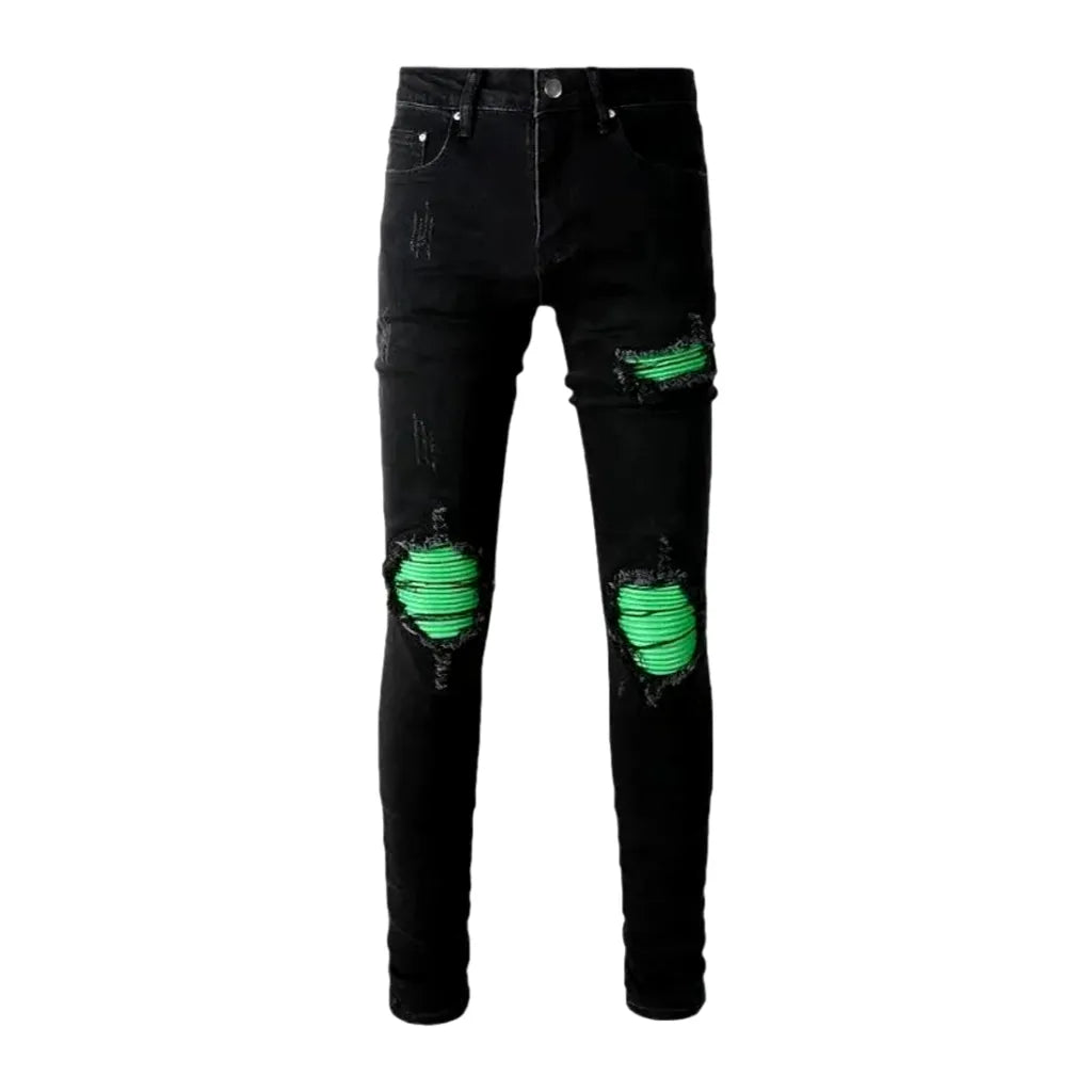 Mid Rise Street Style Skinny Jeans for Men - Black