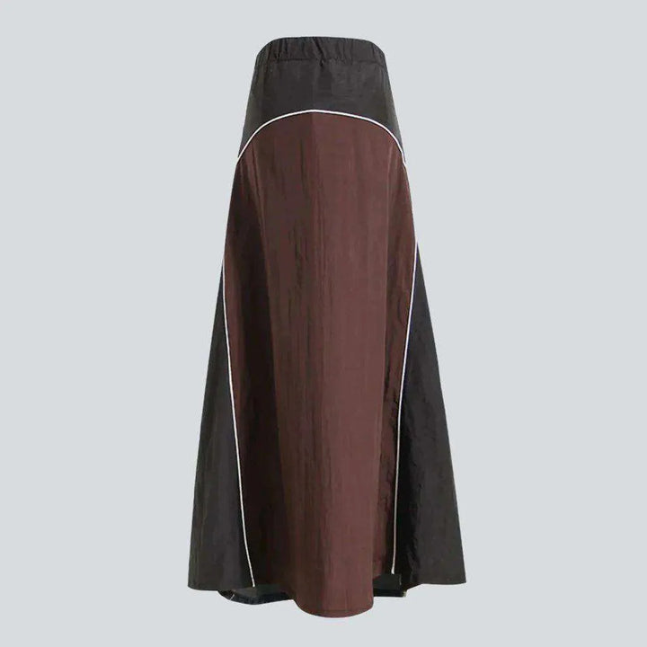 Mixed fabric long denim skirt