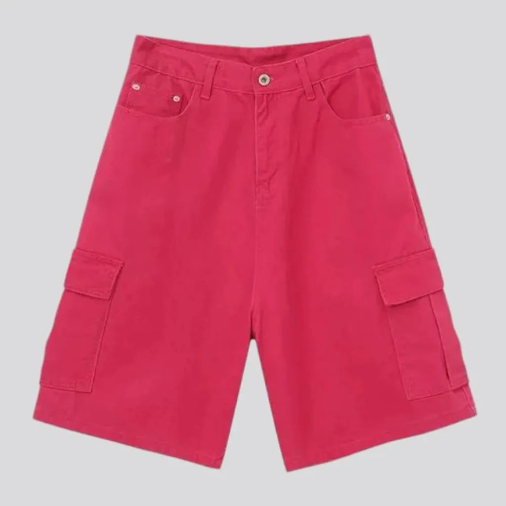 Baggy style cargo men's denim shorts