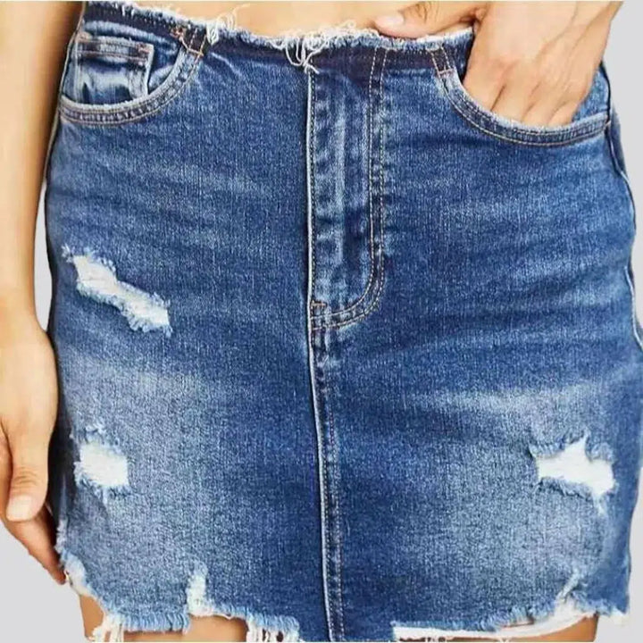 Grunge distressed jean skirt
 for ladies