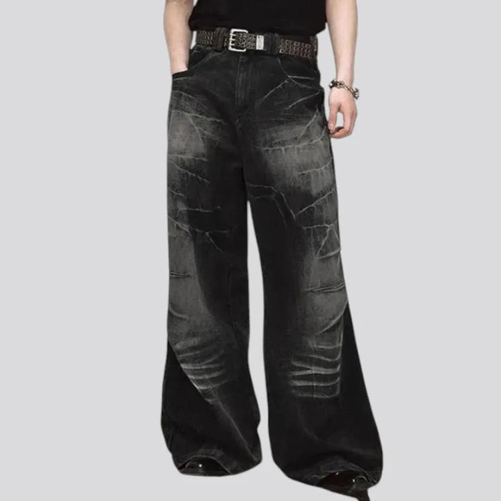 Bleached patchwork wide leg jeans for men