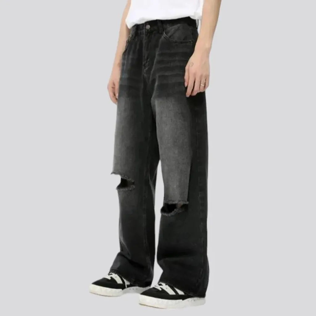 Distressed grunge style men's jeans