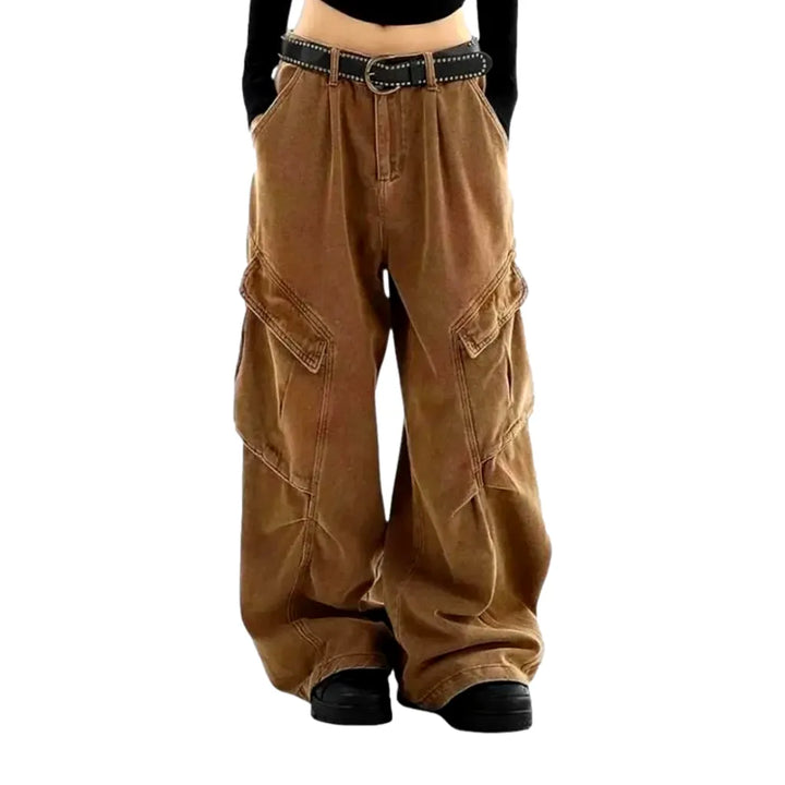 High Waisted Women's Denim Pants - Brown