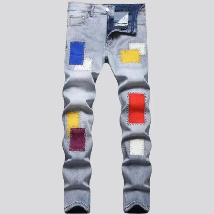 Vintage patchwork skinny men's jeans