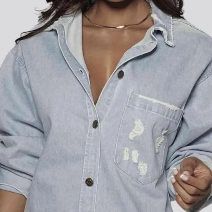 Distressed oversized jean shirt
 for ladies