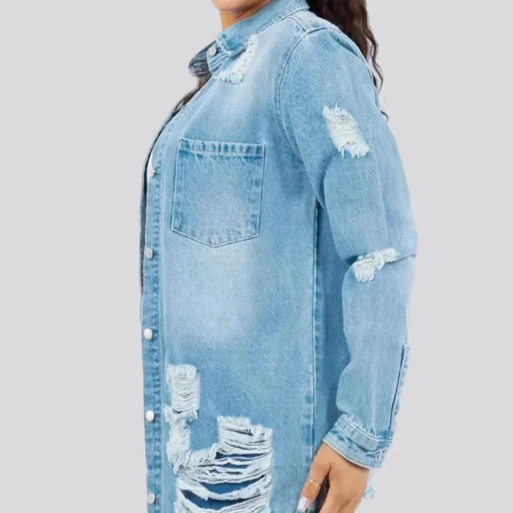 Fashionable long fit denim shirt for women