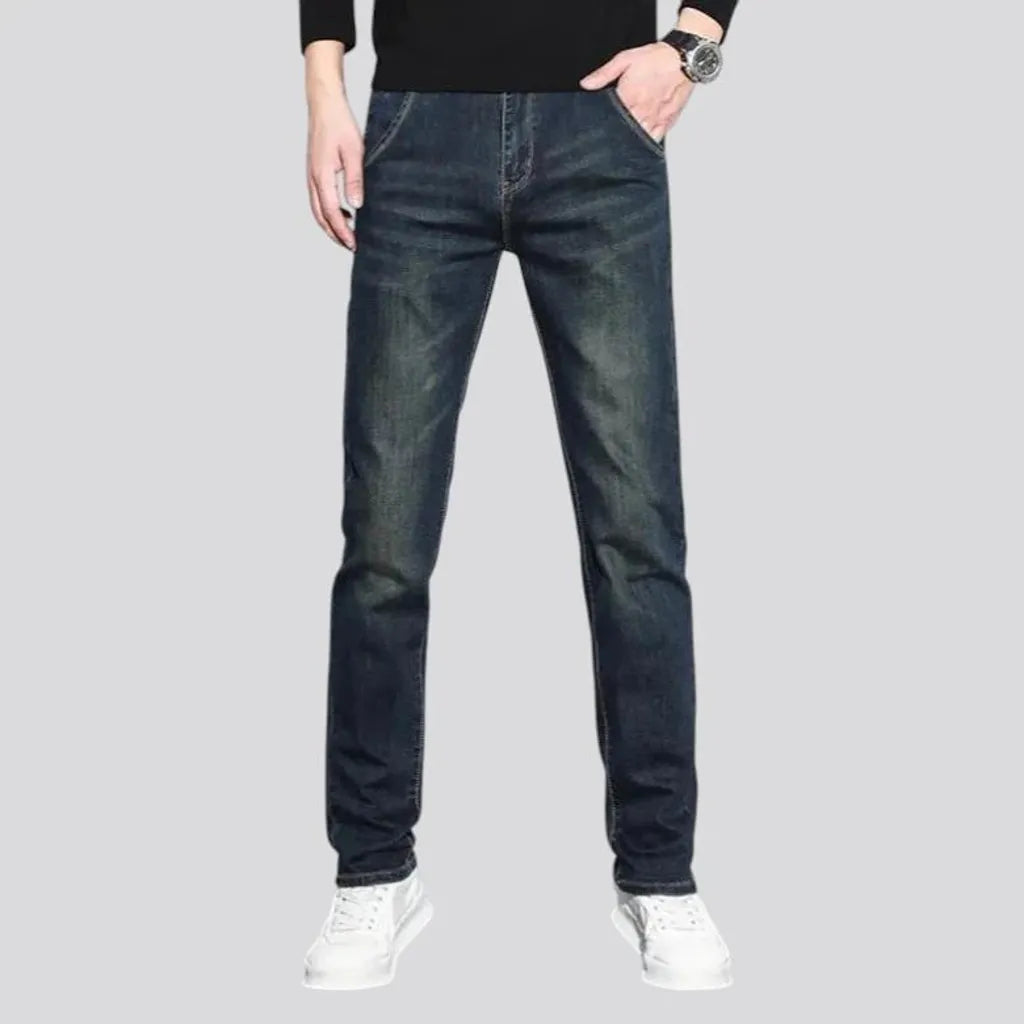 Mid rise elastic dark men's jeans