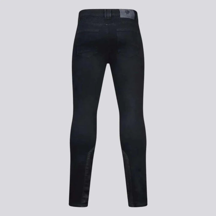 Knee-pads stonewashed riding jeans
 for men