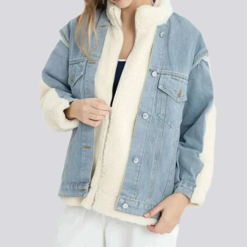 Light-wash sherpa jean jacket
 for women