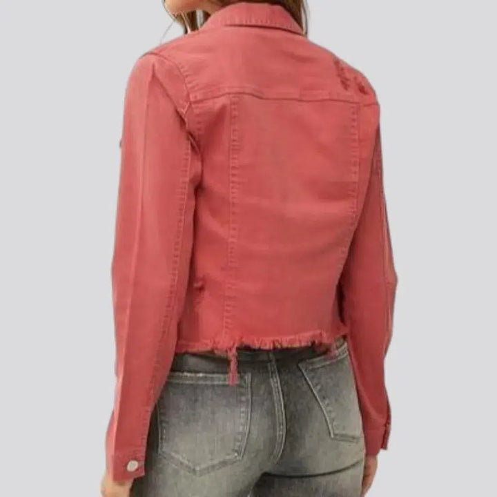 Raw-hem moderate-stretch denim jacket
 for women
