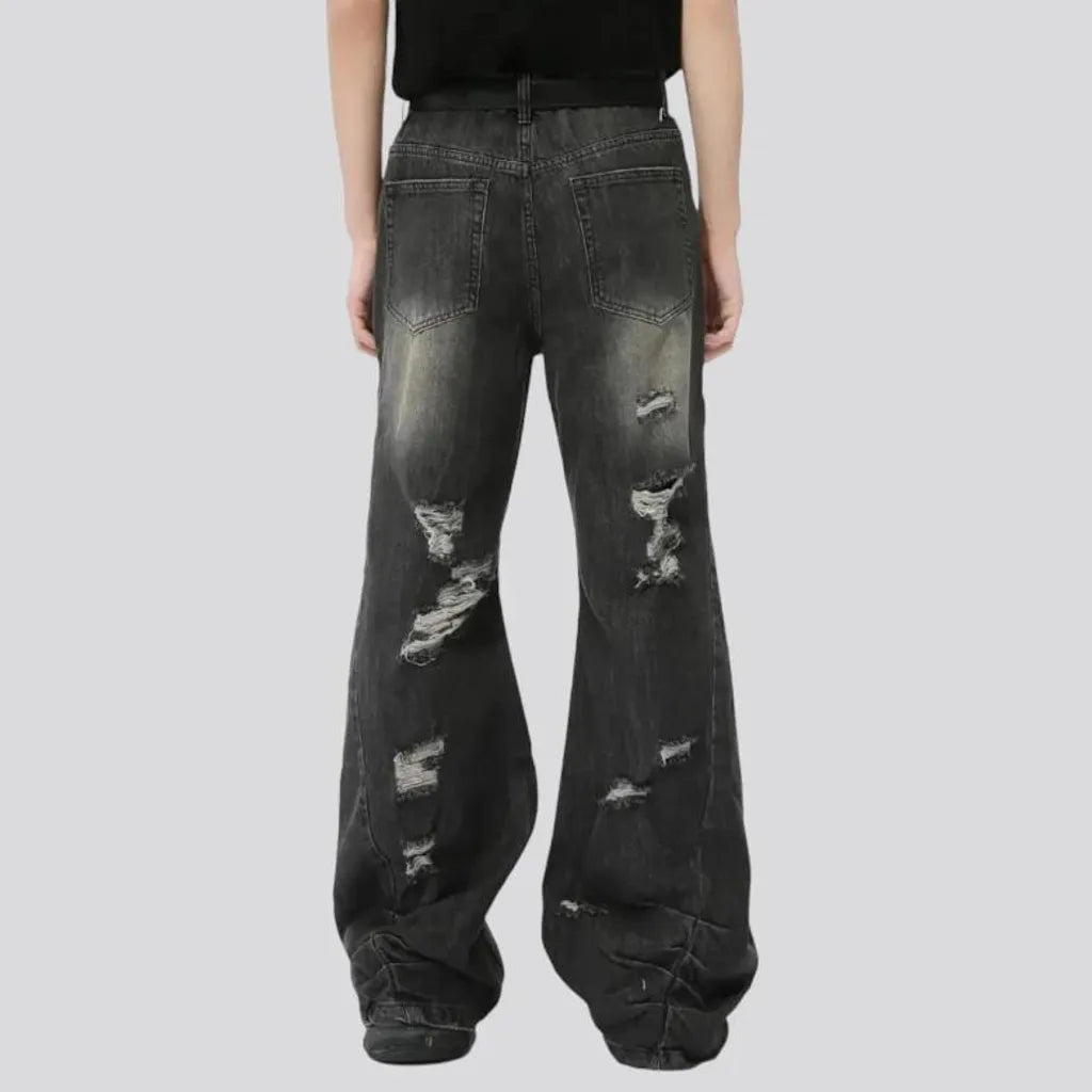 Boho grunge distressed mid rise men's jeans