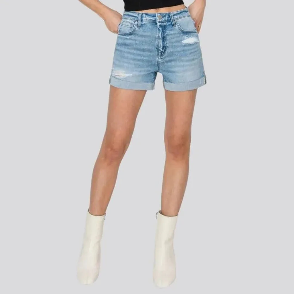Wide-leg distressed jean shorts
 for ladies