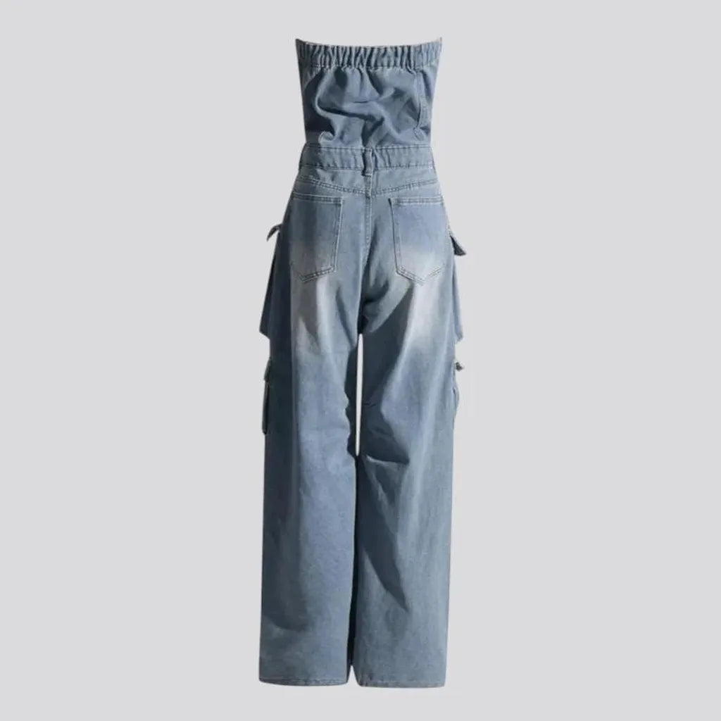 Boho style women's denim jumpsuit