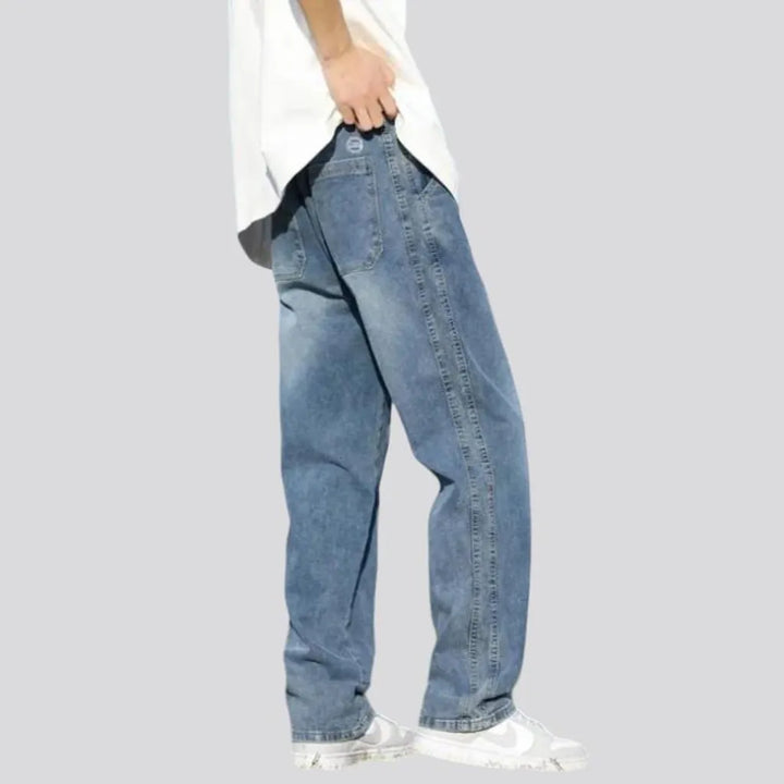 baggy, vintage, stonewashed, floor-length, high-waist, diagonal-pockets, zipper-button, men's jeans | Jeans4you.shop