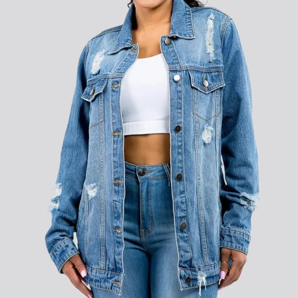 Artistic boho inspired women's denim jacket