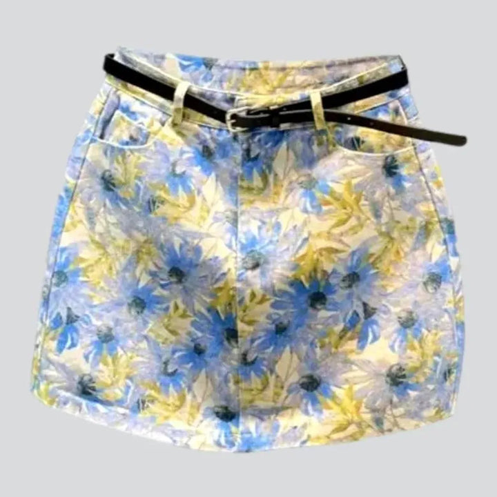 Mini mid-waist women's denim skirt