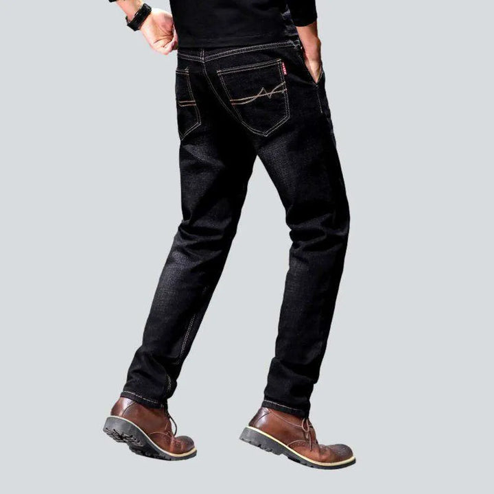Diagonal pocket black men's jeans