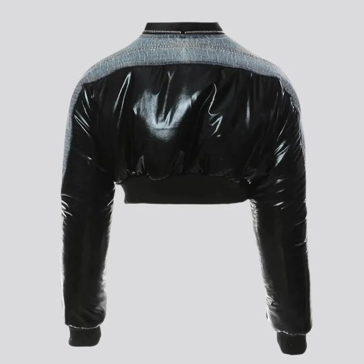 Crop oversized women's latex puffer jacket