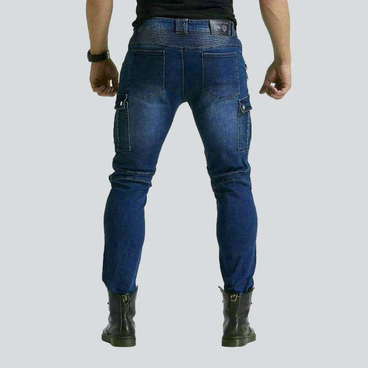 Dark blue men's biker jeans