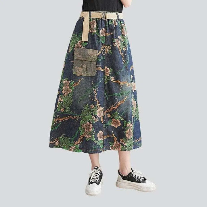 Cargo pocket painted denim skirt