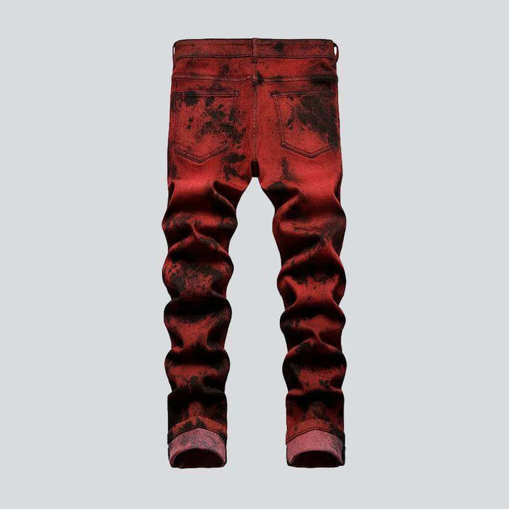 Dark-painted red men's jeans