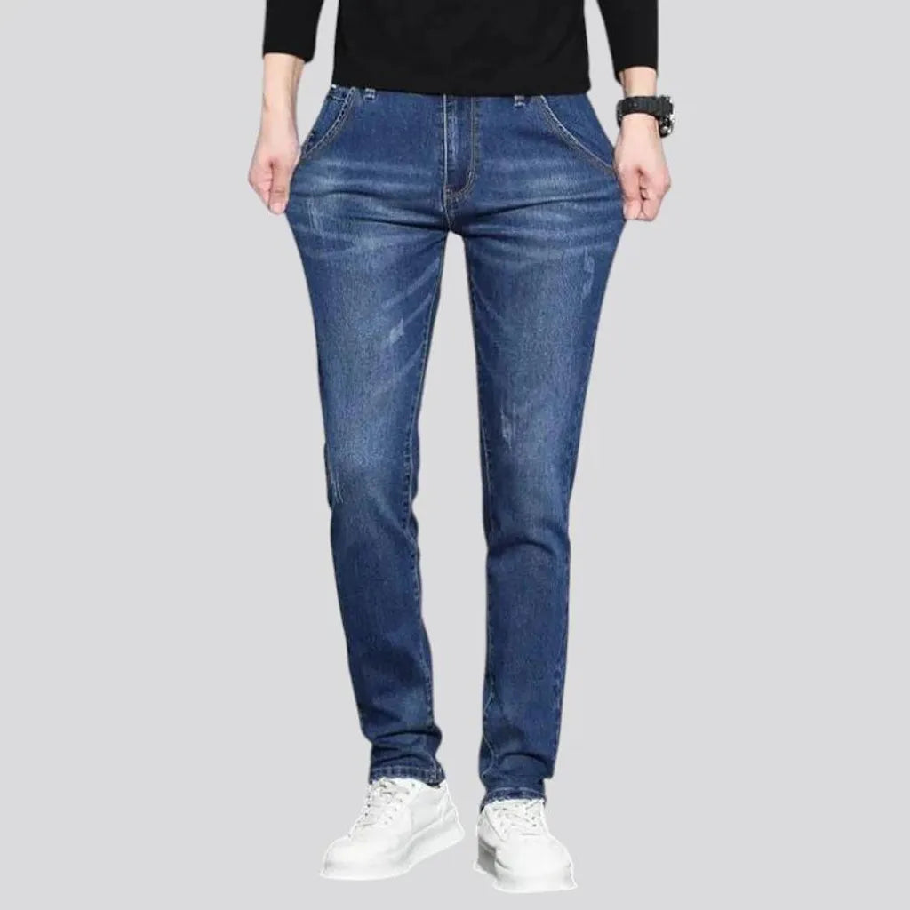 Mid rise elastic dark men's jeans