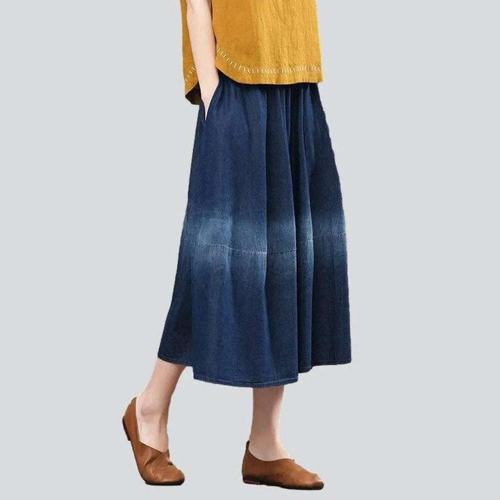 Contrast band long denim skirt