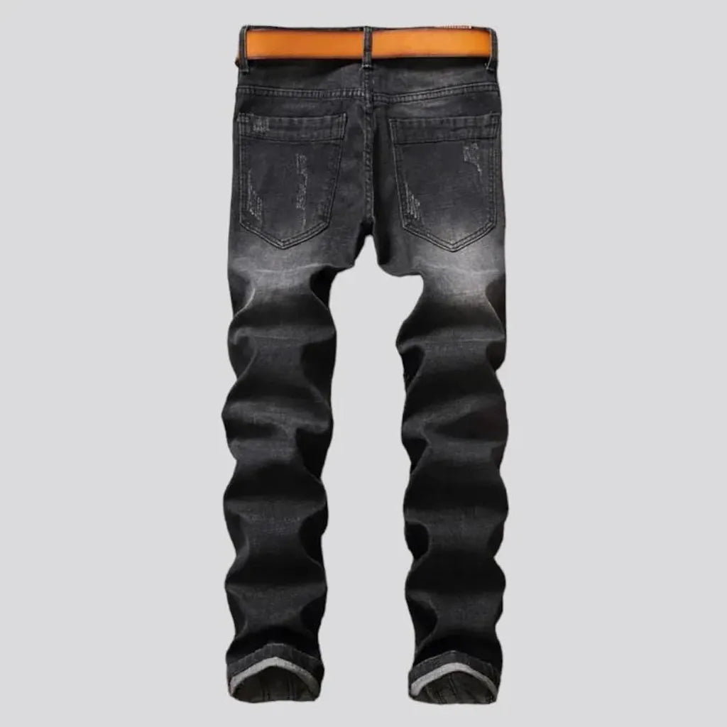 Inscribed men's patchwork jeans